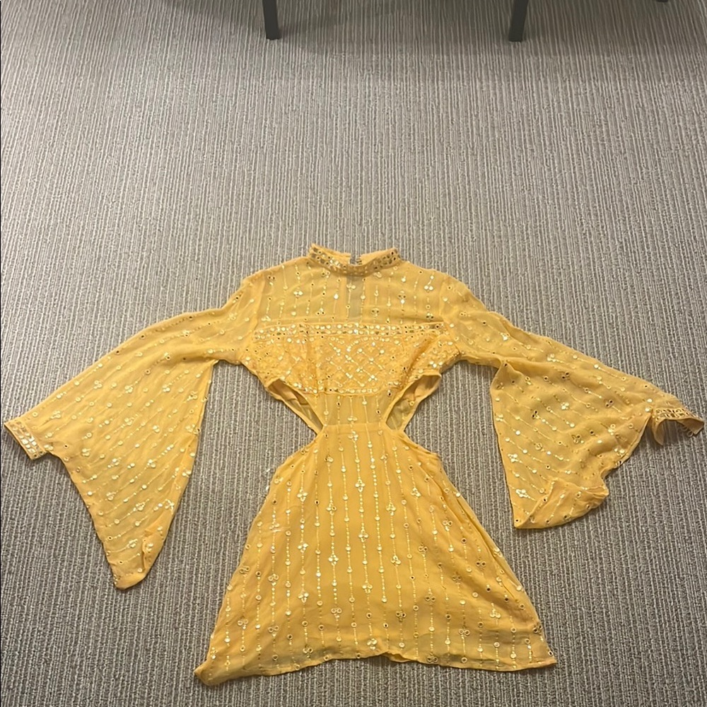 Yellow Wide Sleeve Mini Dress